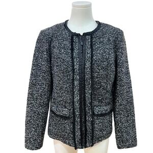 VintageChristopher & Banks Tweed Boucle Jacket Zip Front Chanel Style Black M